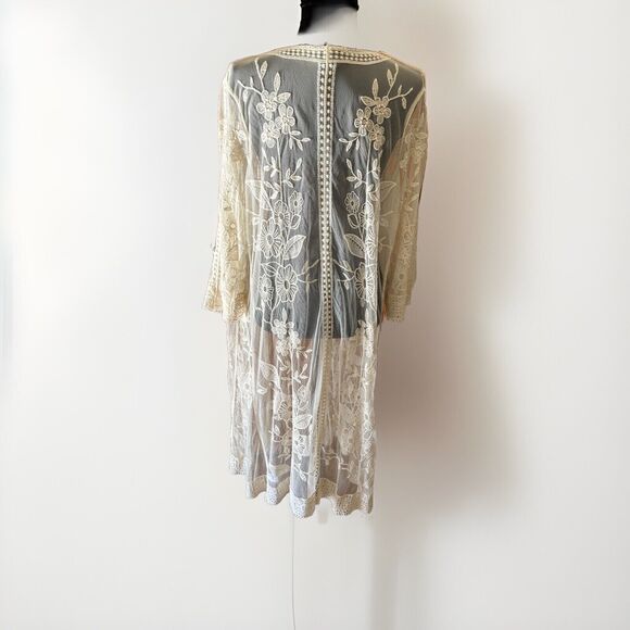 Lane Bryant Lace Kimono Open Front Embroidered Off White Size 14/16 Lounge Wear - Picture 3 of 7